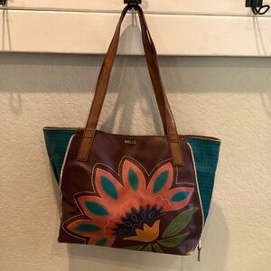 Vintage Relic Purse 3D Flower Handbag Tote Double Strap
